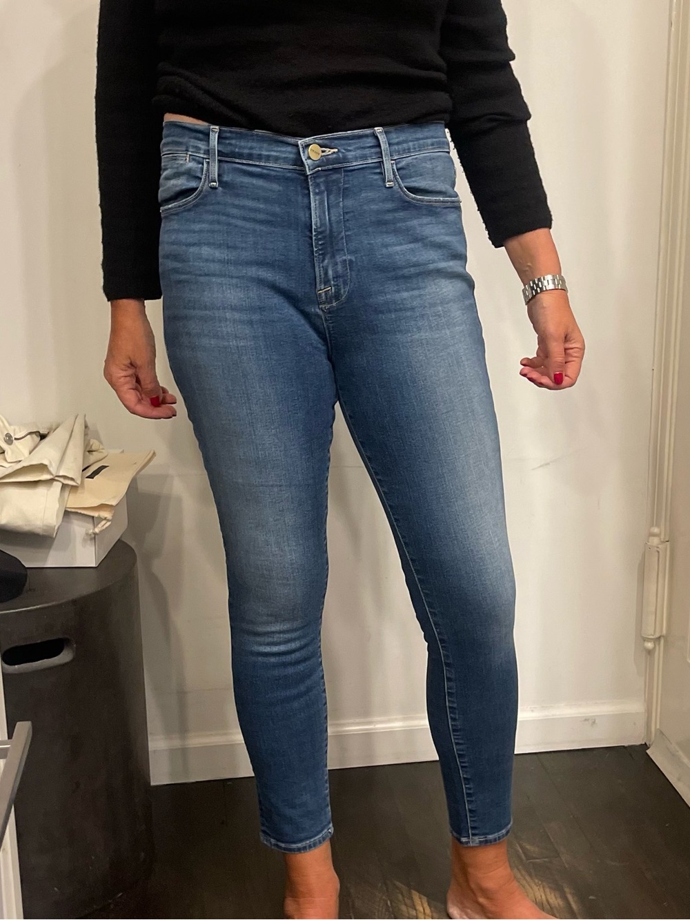Frame Denim Cropped Le High Blue Skinny Jeans
